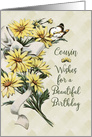 Happy Birthday to Cousin Feminine Vintage Flowers and Butterfly card