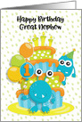 Happy 1st Birthday to Great Nephew Birthday Cake and Monsters card