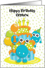 Happy 1st Birthday to Nephew Birthday Cake and Monsters card