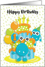 Happy 1st Birthday to Young Child Birthday Cake and Monsters card