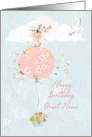 Happy Birthday to Great Niece Bunny Floating on Balloon card