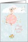 Happy Birthday to Sister Bunny Floating on Balloon card