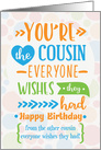 Happy Birthday to Cousin from Cousin Humorous Word Art card