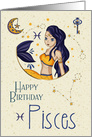 Happy Birthday Pisces Zodiac with Pisces Star Constellation and Sign card