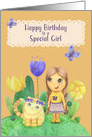 Happy Birthday to a Special Girl Cute Girl and Cat card