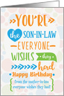 Happy Birthday to Son in Law from Mother in Law Word Art card