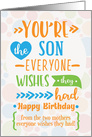 Happy Birthday to Son From Two Mothers Colorful Word Art card