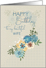 Happy Birthday to Beautiful Wife Pretty Flowers and Polka Dots card