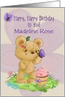 Happy Birthday Custom Name with an Adorable Bear and Cupcake card