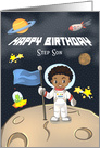 Happy Birthday to Step Son, African American Boy in Space with Planets card