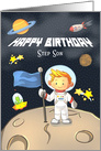 Happy Birthday to Step Son, Boy in Space with Planets card