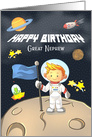 Happy Birthday to Great Nephew, Boy in Space with Planets card