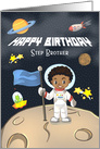 Happy Birthday to Step Brother, Young African American Boy in Space card