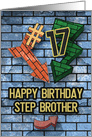 Happy 17th Birthday to Step Brother Bold Graphic Brick Wall and Arrows card