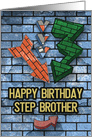 Happy Birthday to Step Brother Bold Graphic Brick Wall and Arrows card
