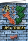 Happy 13th Birthday Custom Name Bold Graphic Brick Wall and Arrows card