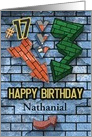 Happy 17th Birthday Custom Name Bold Graphic Brick Wall and Arrows card