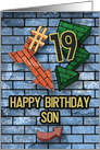 Happy 19th Birthday to Son Bold Graphic Brick Wall and Arrows card