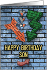 Happy Birthday to Son Bold Graphic Brick Wall and Arrows card