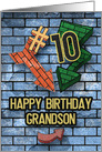 Happy 10th Birthday to Grandson Bold Graphic Brick Wall and Arrows card