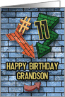 Happy 11th Birthday to Grandson Bold Graphic Brick Wall and Arrows card