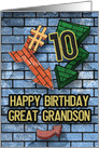Happy 10th Birthday to Great Grandson Bold Graphic Brick Wall card