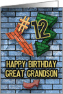 Happy 12th Birthday to Great Grandson Bold Graphic Brick Wall card