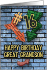 Happy 16th Birthday to Great Grandson Bold Graphic Brick Wall card