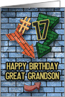 Happy 17th Birthday to Great Grandson Bold Graphic Brick Wall card