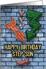 Happy Birthday to Step Son Bold Graphic Brick Wall and Arrows card