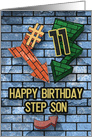 Happy 11th Birthday to Step Son Bold Graphic Brick Wall and Arrows card