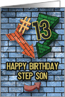 Happy 13th Birthday to Step Son Bold Graphic Brick Wall and Arrows card