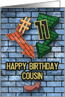 Happy 11th Birthday to Cousin Bold Graphic Brick Wall and Arrows card