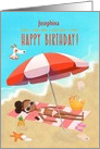 Happy Birthday Custom Name African American Girl on the Beach card