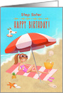 Happy Birthday to Step Sister Young Teen Girl on the Beach card