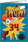 34th Birthday Greeting Bold and Colorful Comic Book Style card