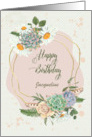 Custom Name Birthday Pretty Floral Wreath with Daisies and Cacti card