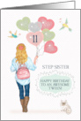 Step Sister 11th Birthday to Awesome Tween Young Girl with Balloons card