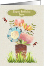 Custom Name Happy Birthday Beautiful Flower Bouquet card