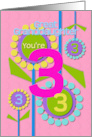 Great Granddaughter Happy 3rd Birthday You’re 3 Fun Colorful Flowers card