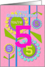 Great Granddaughter Happy 5th Birthday You’re 5 Fun Colorful Flowers card
