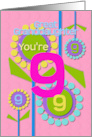 Great Granddaughter Happy 9th Birthday You’re 9 Fun Colorful Flowers card