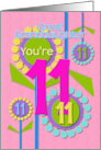 Great Granddaughter Happy 11th Birthday You’re 11 Fun Colorful Flowers card