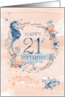 21st Birthday Seahorse and Shells Watercolor Effect Underwater Scene card