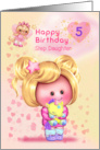 Step Daughter Happy 5th Birthday Adorable Girl and Cat Fairy card