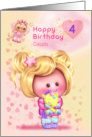 Cousin Happy 4th Birthday Adorable Girl and Cat Fairy card