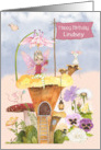 Young Girl Custom Name Birthday with Cute Fairy Flowers and Mice card