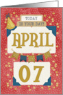 April 7th Birthday Date Specific Happy Birthday Party Hat and Stars card