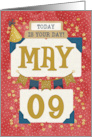 May 9th Birthday Date Specific Happy Birthday Party Hat and Stars card