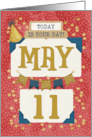 May 11th Birthday Date Specific Happy Birthday Party Hat and Stars card